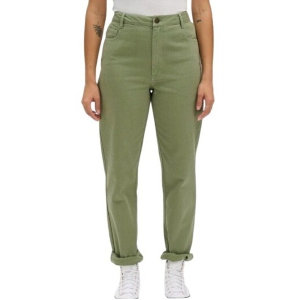 Lucy & Yak Womens 25 Dana Straight Leg High Rise Mom Jeans in Sage Green